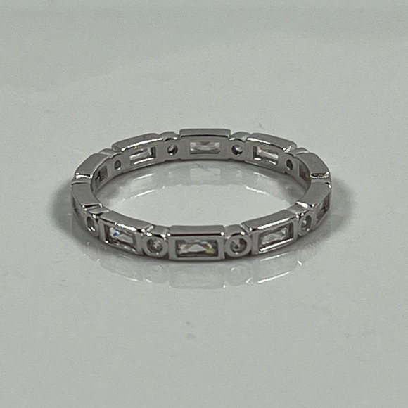 925 Sterling Silver Rhodium Plated CZ Stacker Eternity Ring Size 5.75 - Picture 5 of 8
